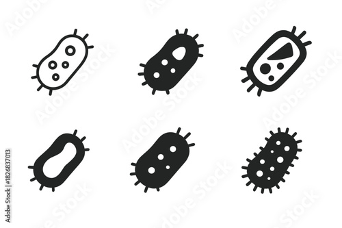 Microorganism Logo Variations. microorganism. Icon set. Set Logo of microorganism: bacterial cell. harmonious logo variations of the same emblematic concept,