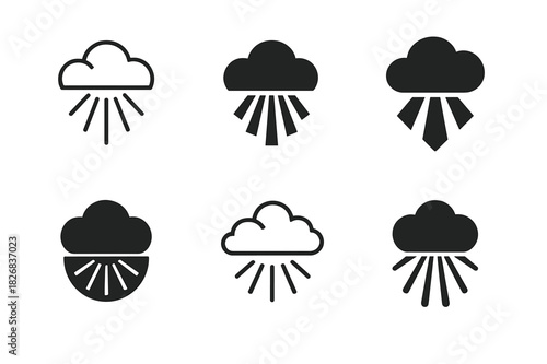 Light Ray Logos. Light Through Clouds. Icon set. Set Logo of Light Through Clouds: sun rays piercing clouds. harmonious logo variations of the same emblematic