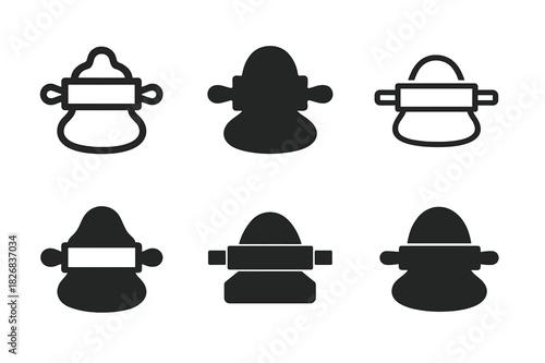 Home Cooking Icons. Home cooking. Icon set. Set Logo of home cooking: open recipe book beside spice jars. harmonious logo variations of the same emblematic
