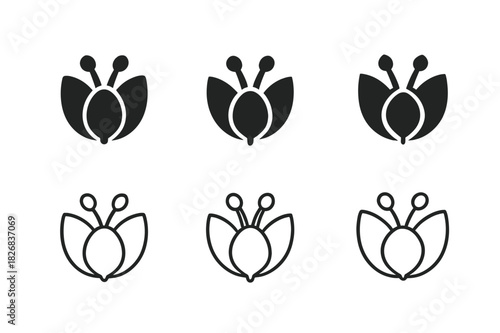 Flower Petal Logos. Function of flower petals. Icon set. Set Logo of flower petal function: petal shield around reproductive organs. harmonious logo variations