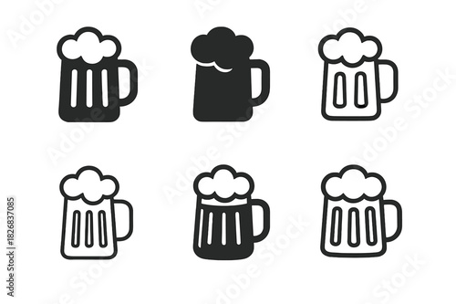 Beer Mug Logos. Beer mug. Icon set. Set Logo of beer mug: craft brewery emblem. harmonious logo variations of the same emblematic concept, each with different