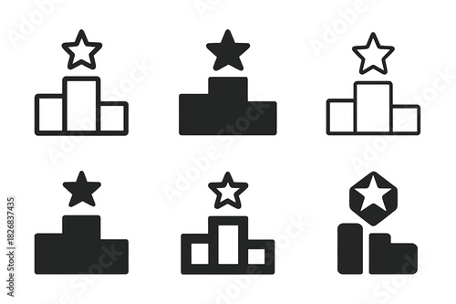 Top Performer Logos. Top performer award. Icon set. Set Logo of top performer award: award podium with star. harmonious logo variations of the same emblematic