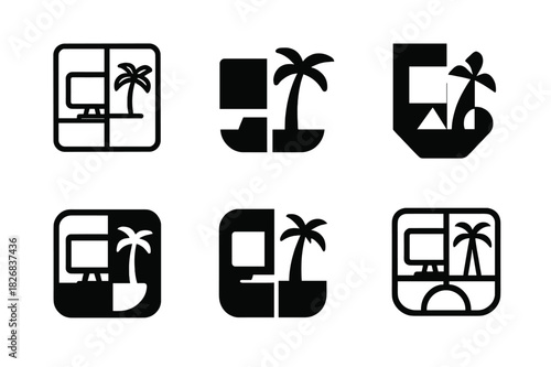 Work-Life Balance Icons. Work-life balance. Icon set. Set Logo of work-life balance: balanced hands holding work and life symbols. harmonious logo variations