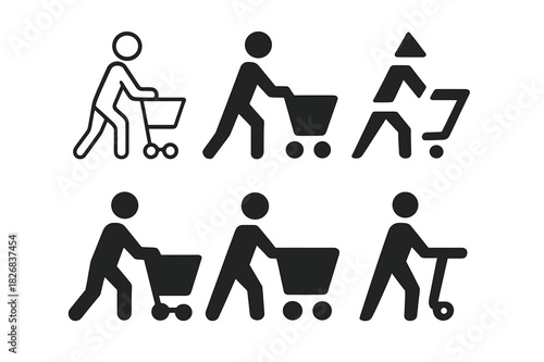 Shopper Icon Variations. Shopper behavior. Icon set. Set Logo of shopper behavior: shopping cart. harmonious logo variations of the same emblematic concept,