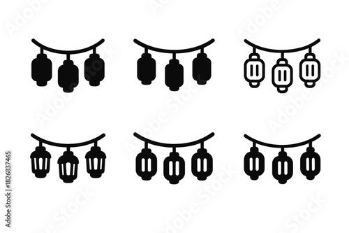 Festive Garland Icons. festive garlands. Icon set. Set Logo of festive garlands: tinsel strand. harmonious logo variations of the same emblematic concept, each