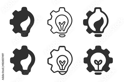 Innovation Logo Set. Innovation. Icon set. Set Logo of Innovation: Lightwave and gear merge. harmonious logo variations of the same emblematic concept (Filled