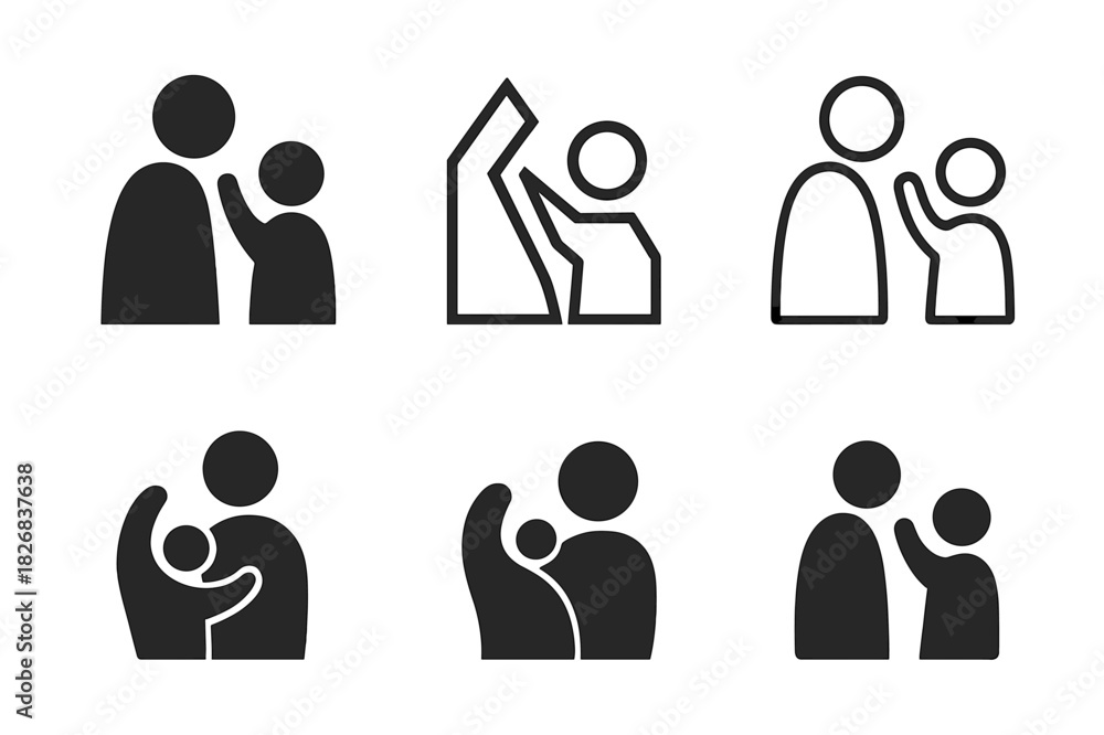 Obraz premium Parenting Tips Icons. Parenting Tips. Icon set. Set Logo of Parenting Tips: Encouraging Independence. harmonious logo variations of the same emblematic concept