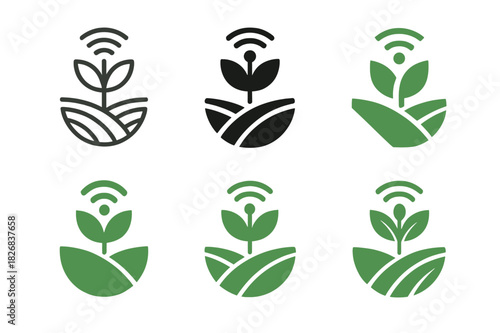 Agricultural Innovation Logos. Agricultural innovation. Icon set. Set Logo of agricultural innovation: smart farm field with sensors. harmonious logo