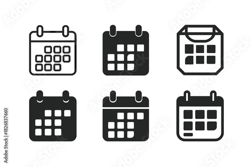 Hanging Calendar Logos. Hanging calendars and planners for easy access. Icon set. Set Logo of hanging calendars and planners for easy access: wall calendar