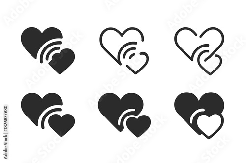 Long-Distance Love Icons. Long-Distance Relationships and Communication. Icon set. Set Logo of Long-Distance Relationships and Communication: message signal
