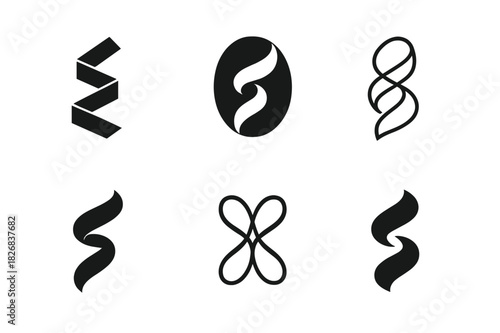 Timeless Logo Variations. Timeless elegance. Icon set. Set Logo of timeless elegance: flowing ribbon form. harmonious logo variations of the same emblematic