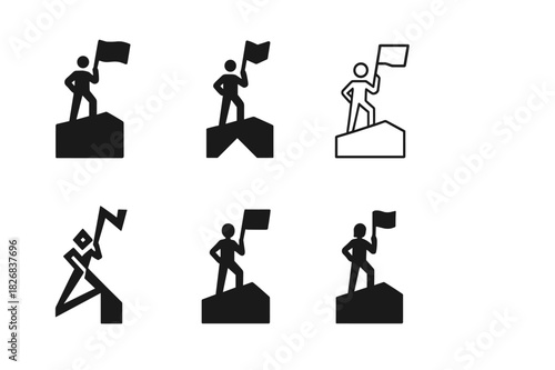 Rooftop Protest Icons. Activist on rooftop. Icon set. Set Logo of activist on rooftop: Rooftop protest silhouette. harmonious logo variations of the same