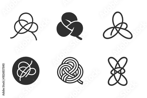 Tangled Hair Logos. Tangled hair. Icon set. Set Logo of tangled hair: Hair strands in a knot. harmonious logo variations of the same emblematic concept, each