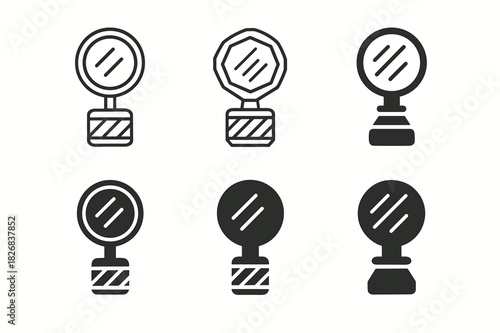 Barbershop Logo Variations. At the Barbershop. Icon set. Set Logo of At the Barbershop: Mirror. harmonious logo variations of the same emblematic concept, each