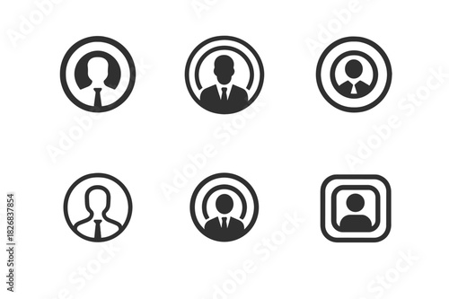 Salesperson Logo Variations. Salesperson. Icon set. Set Logo of salesperson: target with bullseye and business figure silhouette. harmonious logo variations of