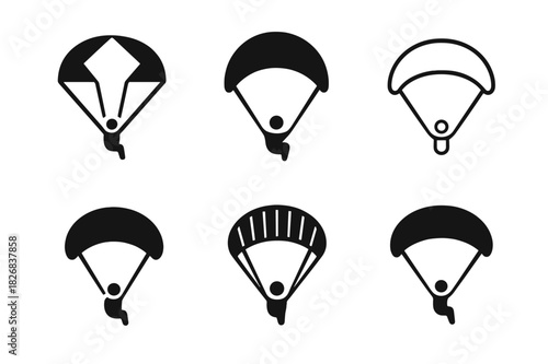Paragliding Logo Variations. Outdoor sports. Icon set. Set Logo of outdoor sports: paragliding freedom. harmonious logo variations of the same emblematic