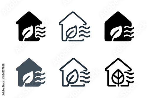 Eco Architecture Icons. Eco architecture. Icon set. Set Logo of Eco architecture: Natural ventilation system. harmonious logo variations of the same emblematic
