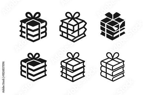 Bookstack Logo Designs. bookstack. Icon set. Set Logo of bookstack: books tied with ribbon. harmonious logo variations of the same emblematic concept, each