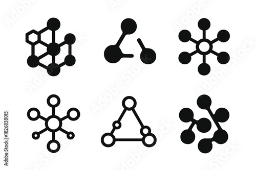 Molecule Icon Set. Molecules. Icon set. Set Logo of molecules: 3D carbon structure. harmonious logo variations of the same emblematic concept, each with