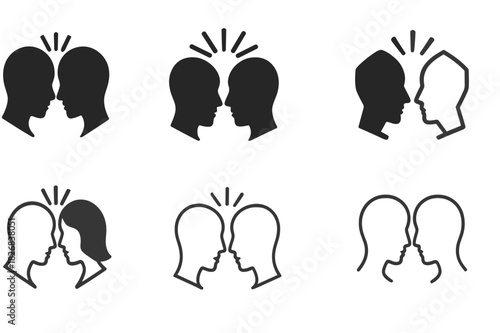 Emotional Connection Logos. Inspiration through moments of deep emotional connection. Icon set. Set Logo of emotional inspiration: two faces in profile.