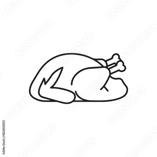 Roasted turkey outline vector flat illustration