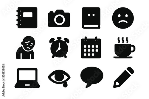 Everyday Struggle Icons. Menstrual Health. Line icon set of Menstrual Health: uterus, ovary, calendar, pad, tampon, menstrual cycle chart, hormone symbol,