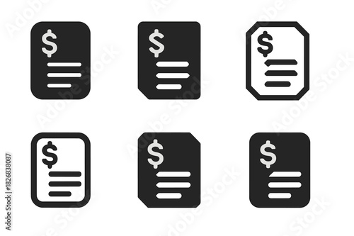 Bank Statement Logos. Bank statement with charges. Icon set. Set Logo of bank statement: stylized transaction list. harmonious logo variations of the same
