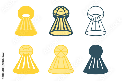 Open Atrium Logos. Open Atrium. Icon set. Set Logo of Open Atrium: sunlight from ceiling window. harmonious logo variations of the same emblematic concept,