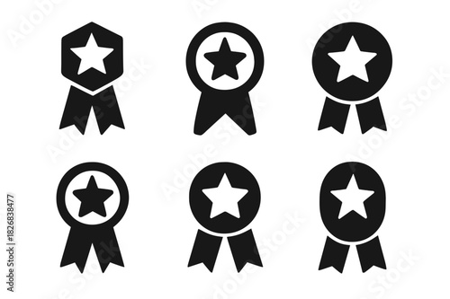 Top Performer Icons. Top performer award. Icon set. Set Logo of top performer award: ribbon with star. harmonious logo variations of the same emblematic