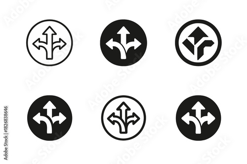 Traffic Logo Variations. Traffic. Icon set. Set Logo of Traffic: directional arrows and signals. harmonious logo variations of the same emblematic concept,