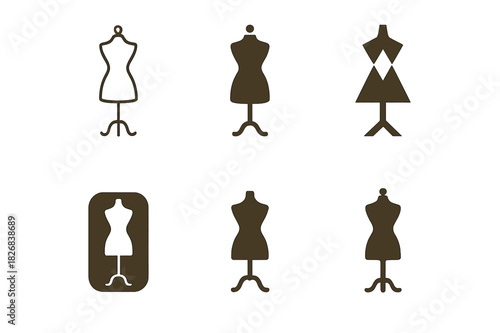Luxury Boutique Logos. Luxury Boutique. Icon set. Set Logo of Luxury Boutique: Elegant Dress Form. harmonious logo variations of the same emblematic concept