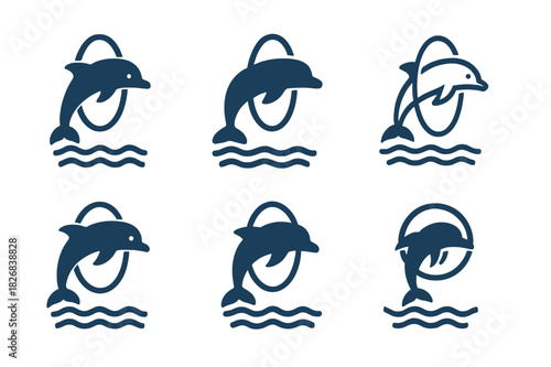 Circus Animal Logos. Circus animals and animal performances. Icon set. Set Logo of circus animals and animal performances: trained dog act. harmonious logo