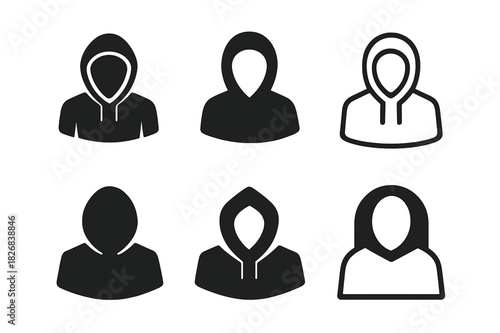 Hoodie Logo Variations. Wearing hoodie. Icon set. Set Logo of wearing hoodie: hoodie with hood up. harmonious logo variations of the same emblematic concept