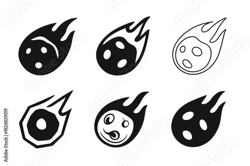 Meteorite Logo Variations. Meteorite. Icon set. Set Logo of Meteorite: Charred stone. harmonious logo variations of the same emblematic concept (Symmetrical