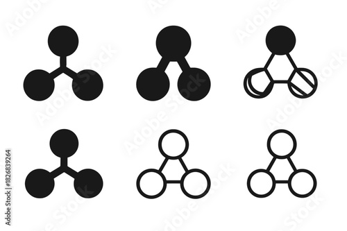 Molecule Logo Variations. Molecules. Icon set. Set Logo of molecules: water molecule symbol (H2O). harmonious logo variations of the same emblematic concept,