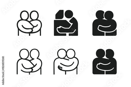 Supportive Friendship Logos. Supporting friends through tough times. Icon set. Set Logo of supporting friends through tough times: comforting hug. harmonious
