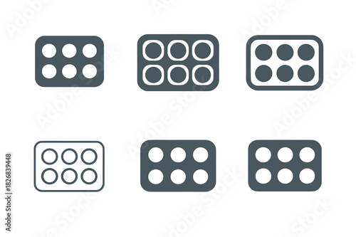 Muffin Tray Icons. Muffin tray. Icon set. Set Logo of muffin tray: baking tray with muffin cups. harmonious logo variations of the same emblematic concept,