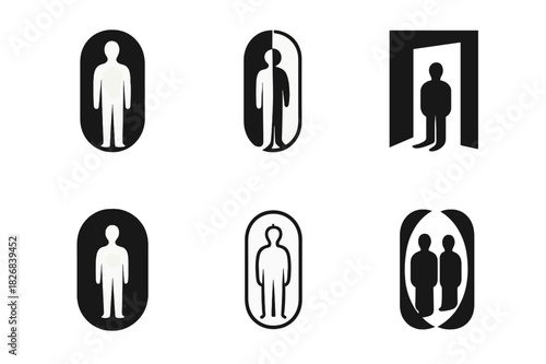 Multiverse Logo Set. Exploring parallel universes and the multiverse. Icon set. Set Logo of exploring parallel universes and the multiverse: Human silhouette