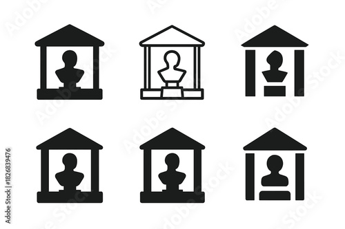Museum Icon Variations. Visiting museums. Icon set. Set Logo of art exhibit. harmonious logo variations of the same emblematic concept (Filled silhouette,