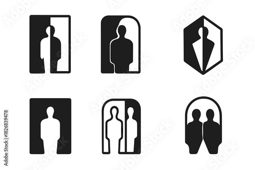 Multiverse Logo Set. Exploring parallel universes and the multiverse. Icon set. Set Logo of exploring parallel universes and the multiverse: Human silhouette