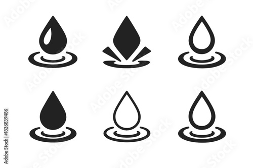 Rain Logo Variations. Rain. Icon set. Set Logo of rain: droplet splash. harmonious logo variations of the same emblematic concept, each with different artistic