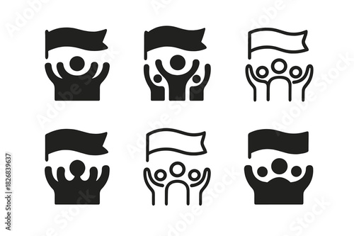 Victory Banner Logos. crowd roaring. Icon set. Set Logo of crowd roaring: victory banner. harmonious logo variations of the same emblematic concept, each with