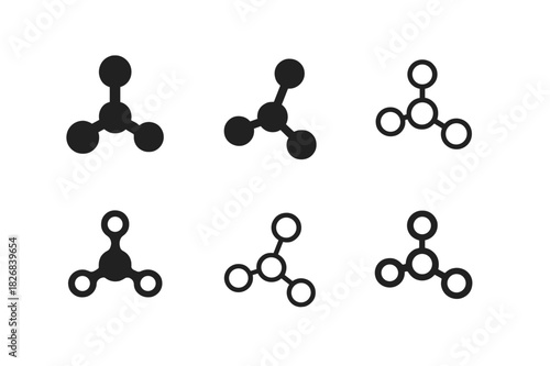 Molecule Logo Variations. Molecules. Icon set. Set Logo of molecules: stylized biomolecule. harmonious logo variations of the same emblematic concept, each