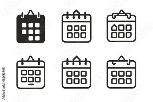 Hanging Calendar Logos. Hanging calendars and planners for easy access. Icon set. Set Logo of hanging calendars and planners for easy access: wall calendar