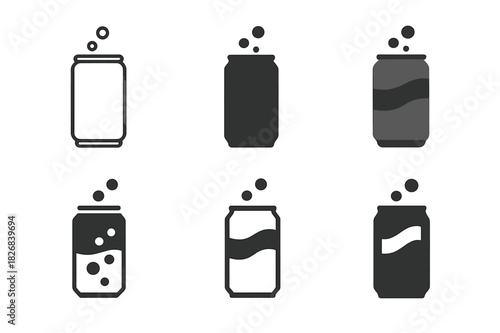 Soda Pop Logos. Soda pop. Icon set. Set Logo of soda pop: fizzy drink can. harmonious logo variations of the same emblematic concept, each with different