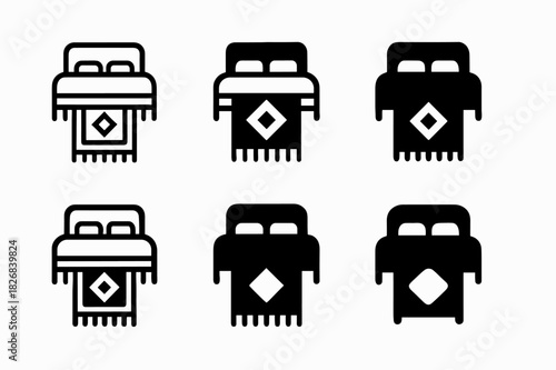 Rug Icon Variations. Rug Under Bed. Icon set. Set Logo of Rug Under Bed: Minimal Mat. harmonious logo variations of the same emblematic concept (Filled