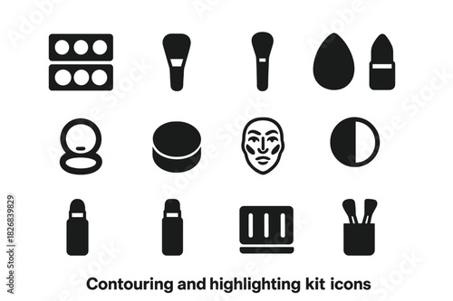 Makeup Kit Icons. Makeup kit mockup. Icon set. Set Logo of Makeup kit mockup: Mascara tube. harmonious logo variations of the same emblematic concept (Filled
