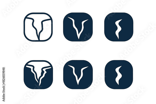 Abyssal Trench Logos. Deep. Icon set. Set Logo of abyssal trench. harmonious logo variations of the same emblematic concept (Minimal outline, Negative space,