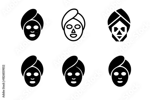 Self-Care Logo Variations. Self-care Sunday routines. Icon set. Set Logo of face mask. harmonious logo variations of the same emblematic concept (Filled