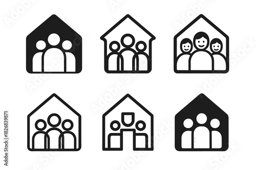 Family Memories Emblems. Creating memories with friends and family. Icon set. Set Logo of creating memories with friends and family: home silhouette.